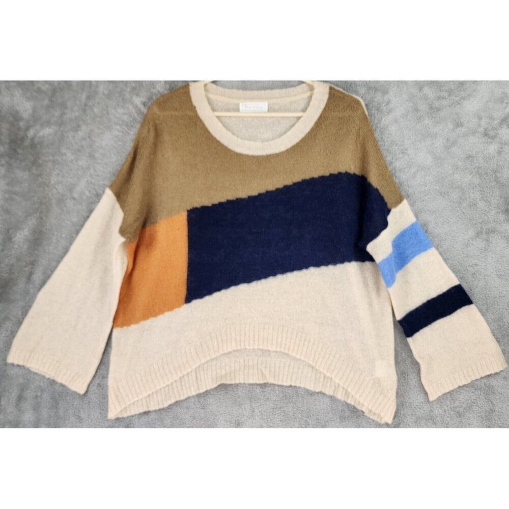 Blues & Greys Sweater Womens Large Multicolor Round Neck Long Sleeve Casual